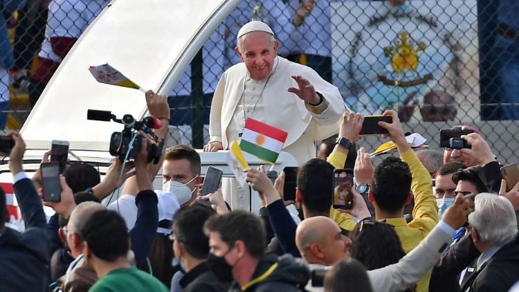 Pope Francis at the Franso Hariri stadium in Erbil