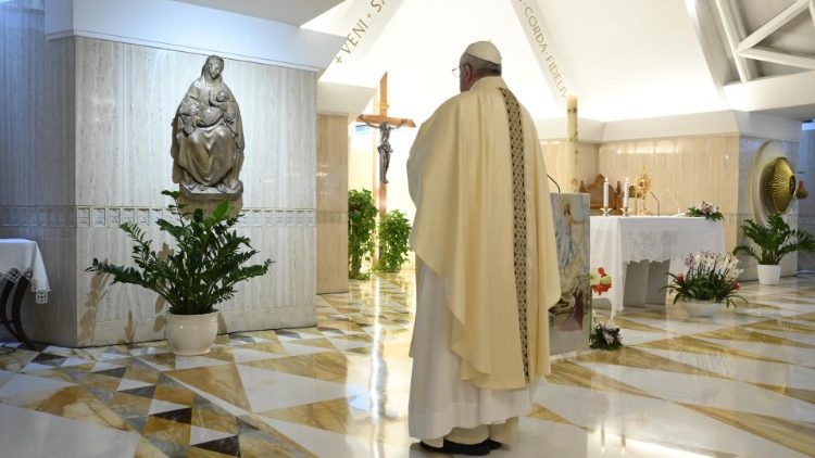 Pope Francis celebrating Mass at Santa Marta