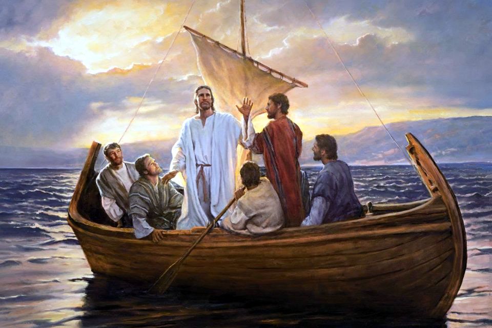 Jesus and the disciples on a boat