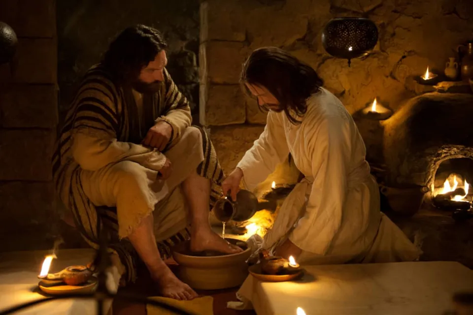 Jesus washes disciples' feet