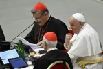 Cardinal Mario Grech and Pope Francis at the conclusion of the Synod on Synodality on Oct. 28, 2023.